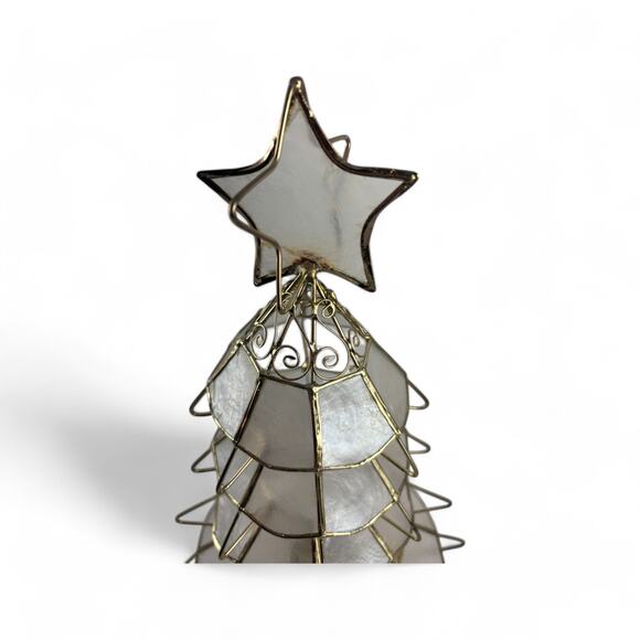 Vintage Capiz Shell Christmas Tree Candle Holder with Brass Frame Star Topper - Picture 4 of 16